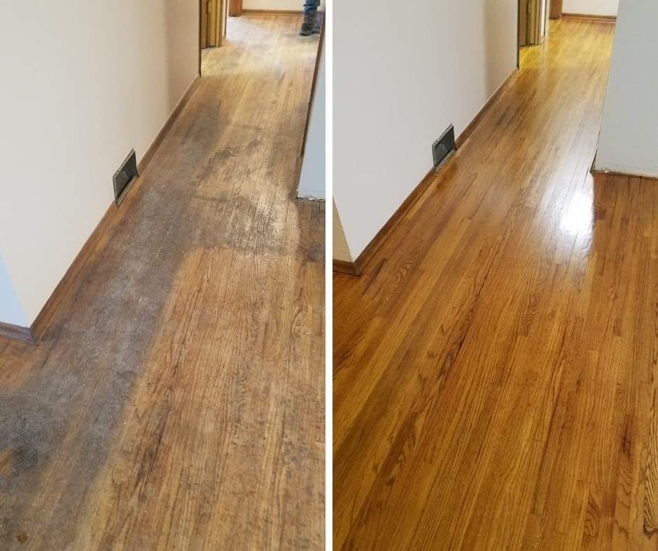 The before & after of a home in St. Louis that had their wood floors refinished and restored.